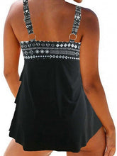 Women's Swimwear Tankini 2 Piece Plus Size Swimsuit Open Back Printing Geometric Black Camisole V Wire Bathing Suits New Vacation Fashion / Modern / Padded Bras